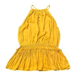 Philosophy Yellow Bohemian Gathered Halterneck Ruffled Peplum‎ Hem Top Sz Medium